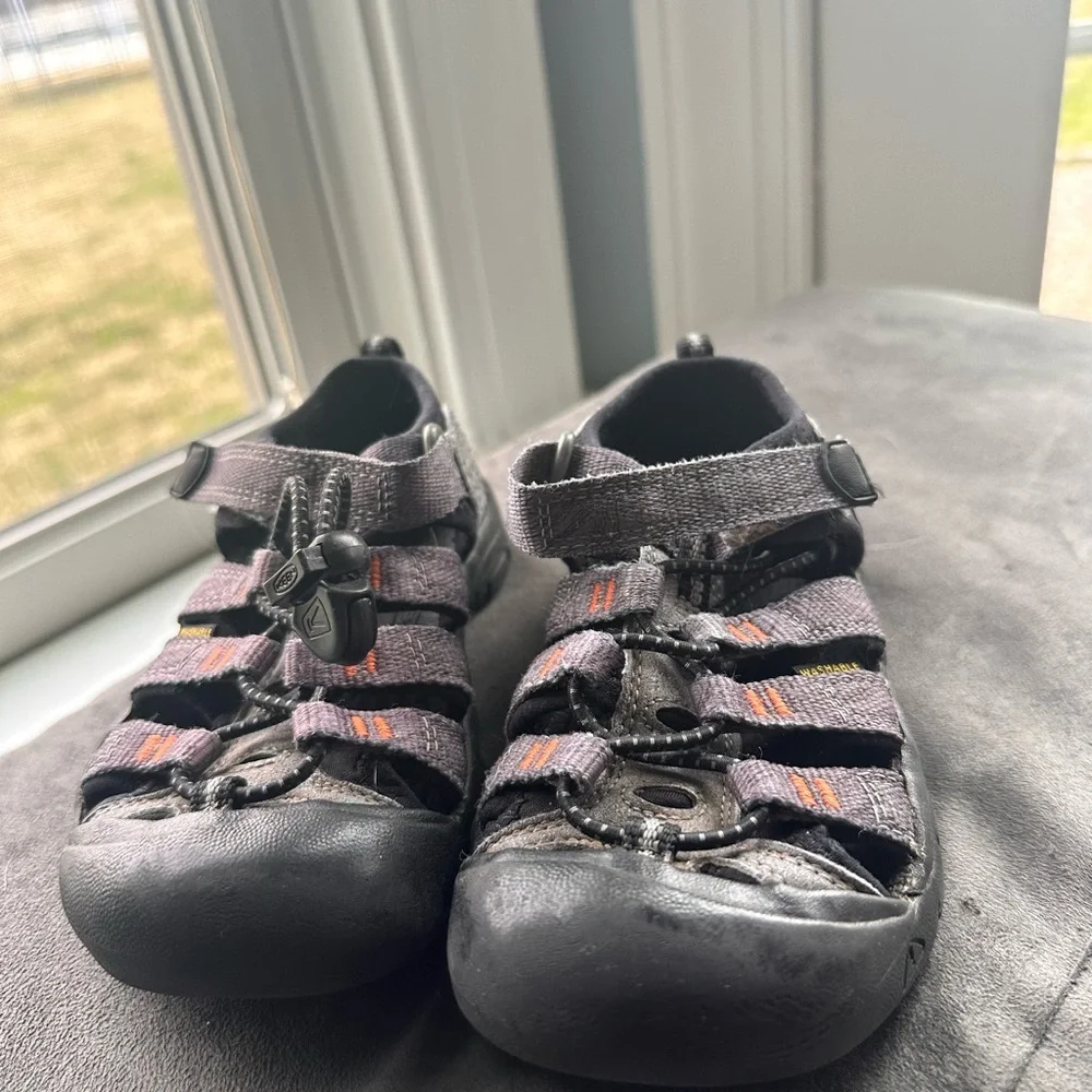 Keen Kids Gray and Black Water Shoe with Orange Accents